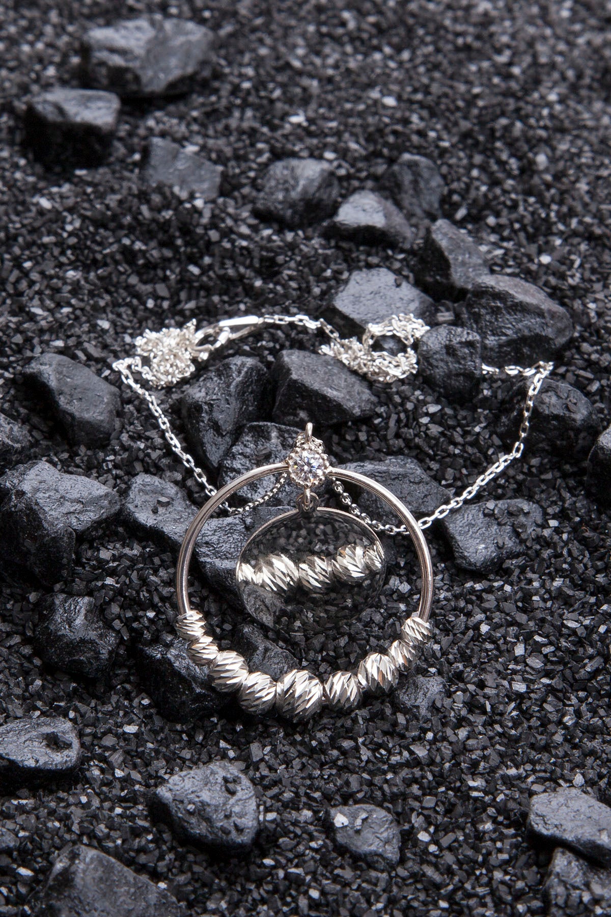 Silber Halskette mit Kreis-Anhänger in Silber & Roségold mit Zirkonium