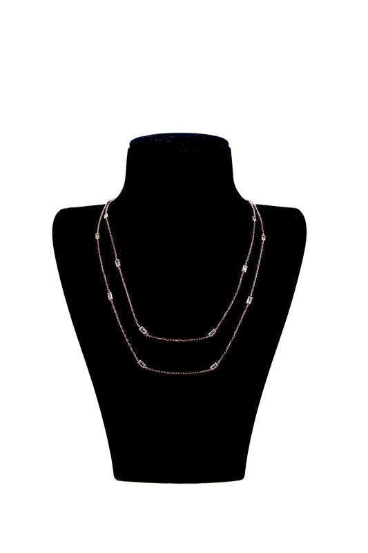 Silber Doppel-Halskette mit Zirkon Steinchen in Roségold