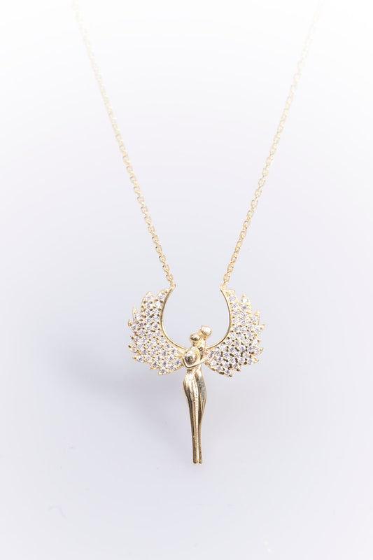 Silber Halskette mit Engel-Anhänger in Gold