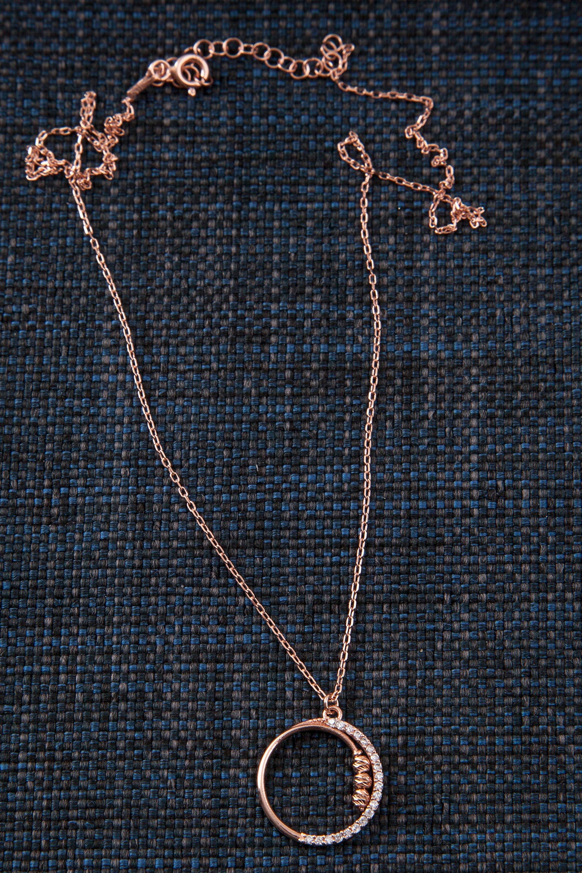 Silber Halskette mit Kreis-Anhänger in Gelbgold  & Roségold mit Zirkonium