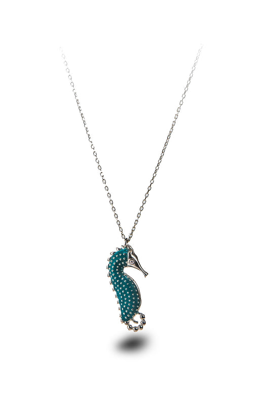 Silber Halskette mit buntem Seepferdchen-Anhänger