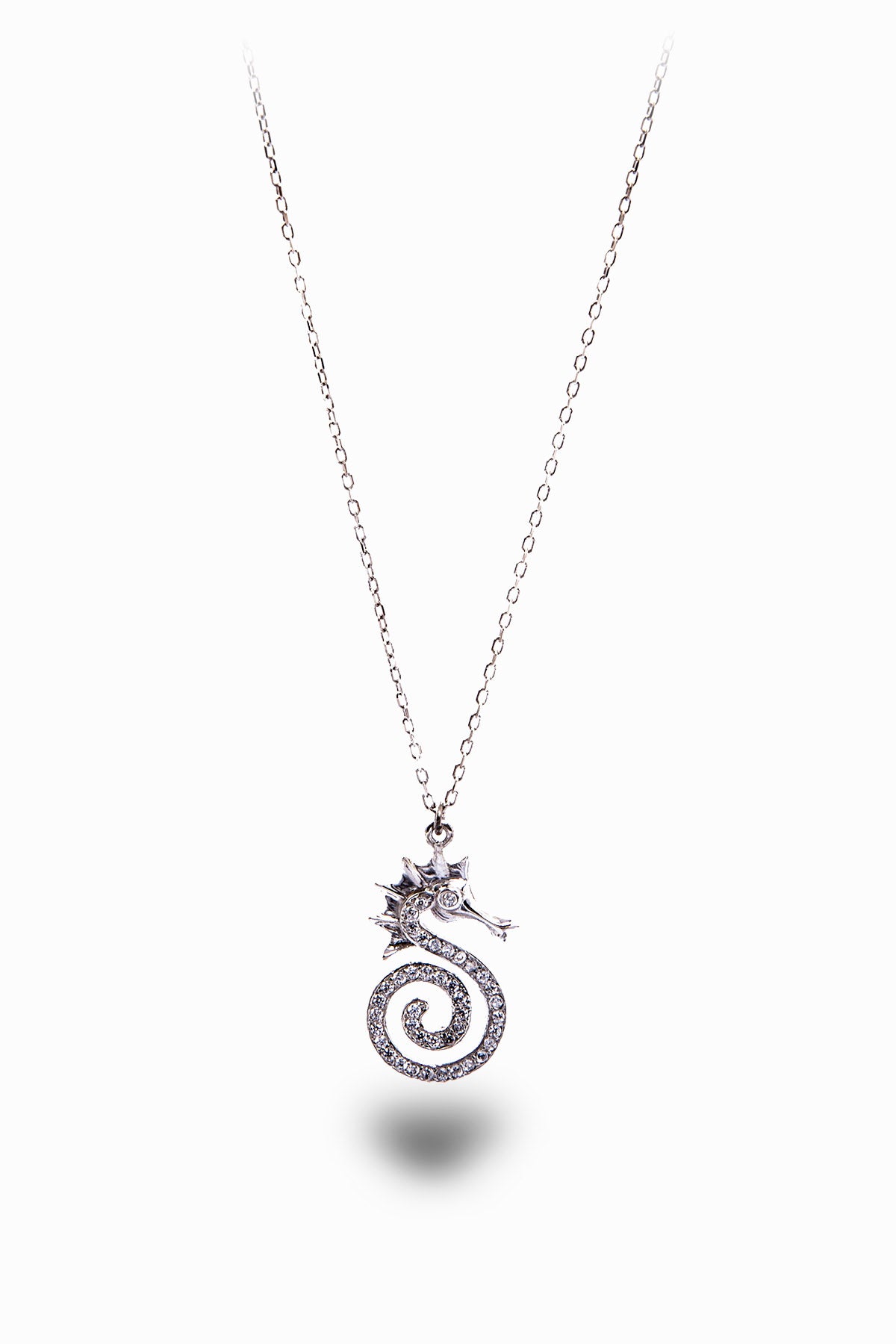Silber Halskette mit Seepferdchen-Anhänger in Silber & Roségold mit Zirkonium