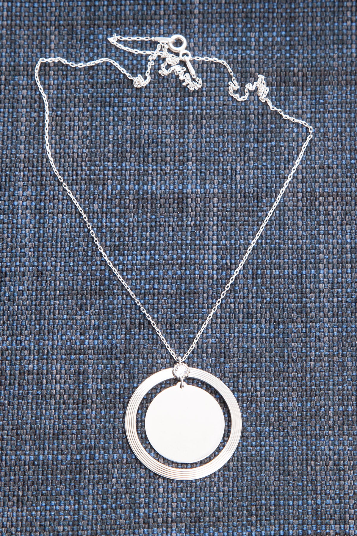 Silber Halskette mit Kreis-Anhänger in Silber & Roségold mit Zirkonium 'Ril'