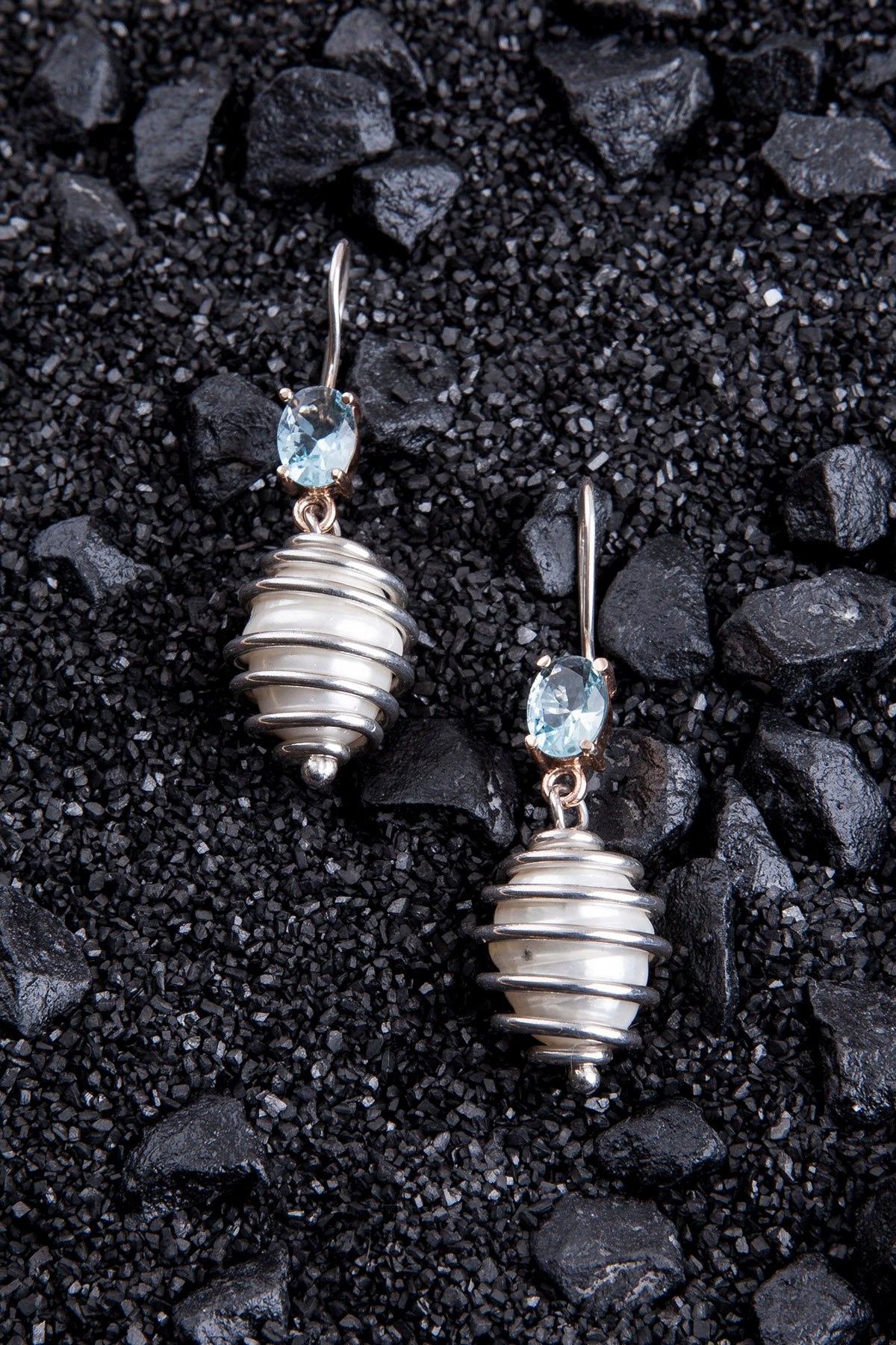 Silber Ohrringe mit Aquamarine Edelstein und Perle