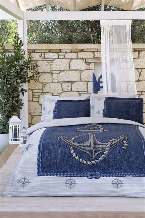 Özdilek Bettüberwurf-Set Renforcé 'Anchor Denim' 100% Baumwolle