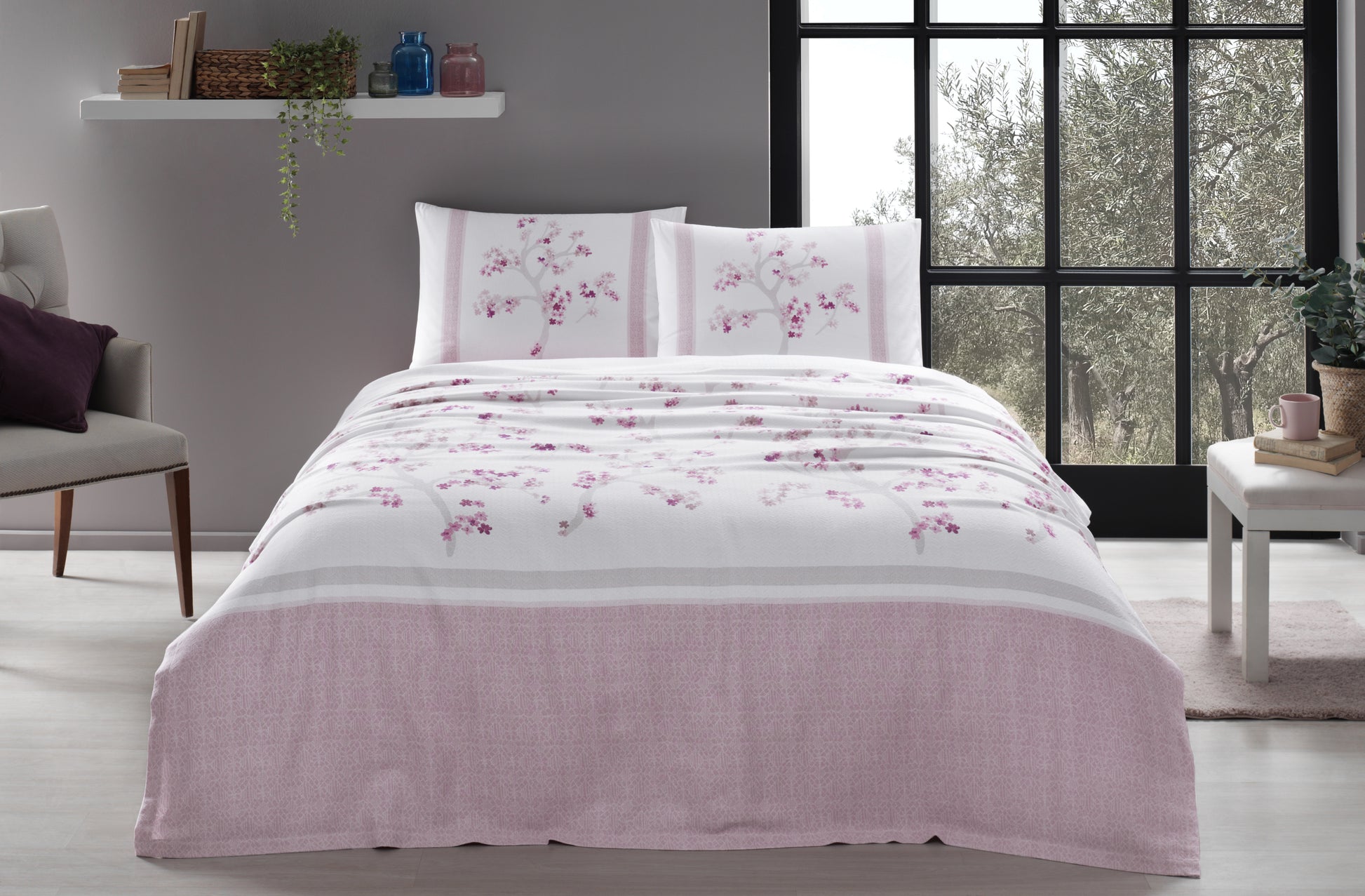 Özdilek Bettüberwurf-Set Pique Renforcé 'Florid' 100% Baumwolle