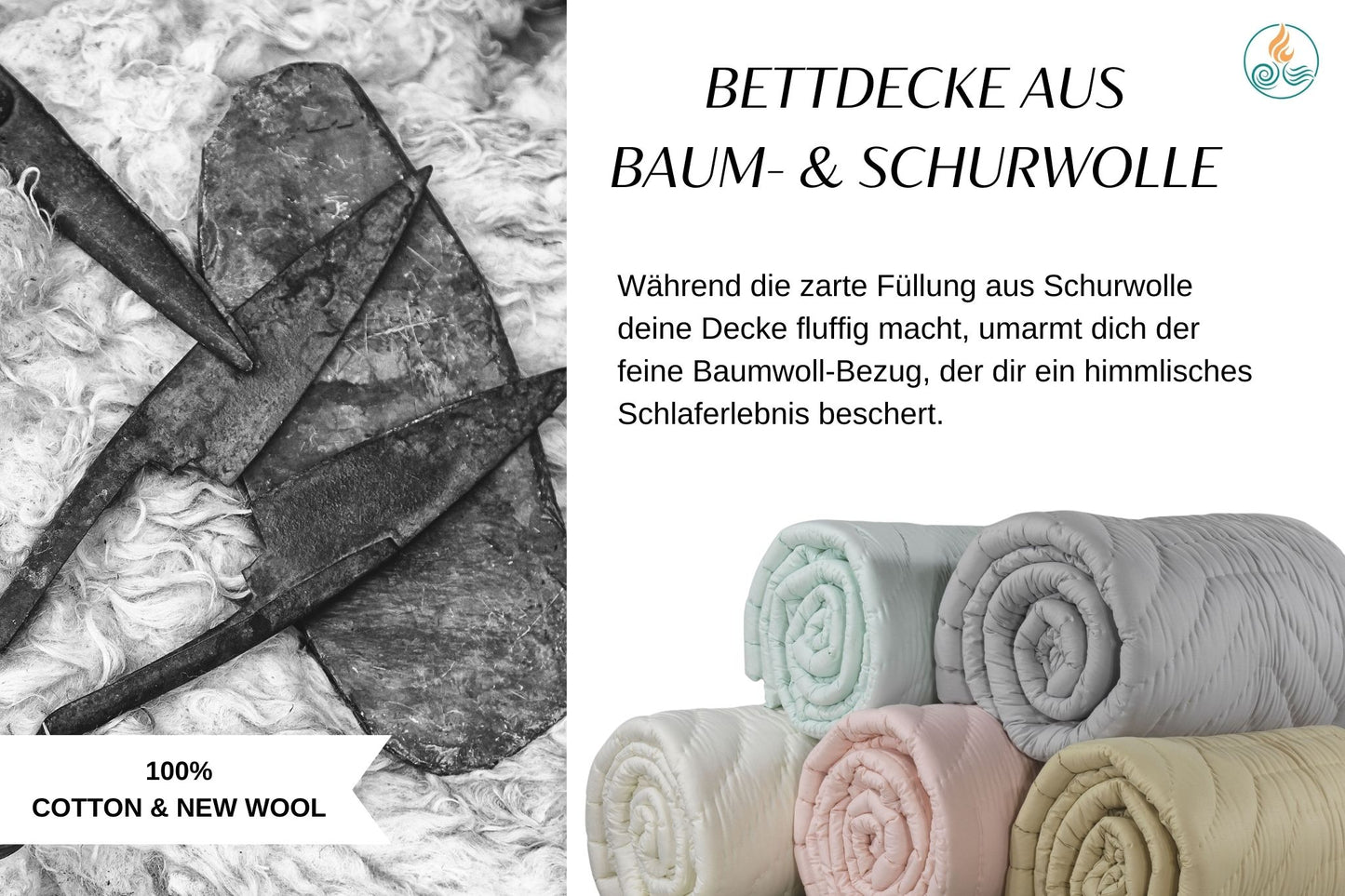 Manufaktur Bettdecke aus Schurwolle und Baumwolle