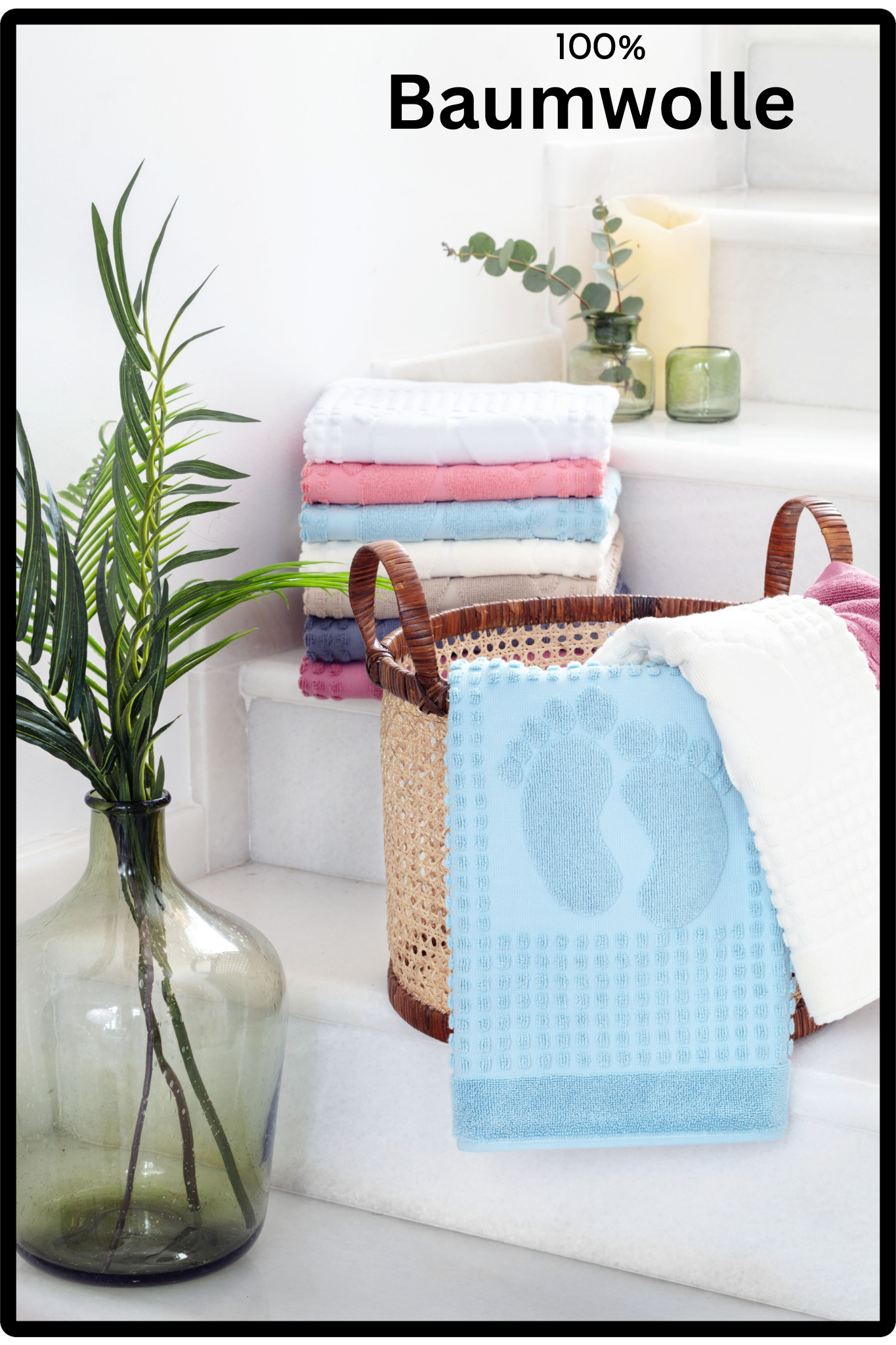 Set of 3 cotton bath mats 'Feet' made of terry cloth (5 colours)