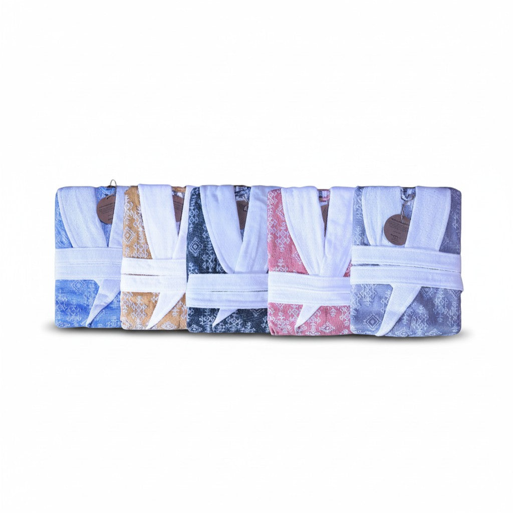 Bademantel „Valley“ mit Schalkragen – 100% Baumwolle, leicht & saugfähig – Damen & Herren Morgenmantel, Saunamantel, Hamam Bademantel, schnelltrocknend