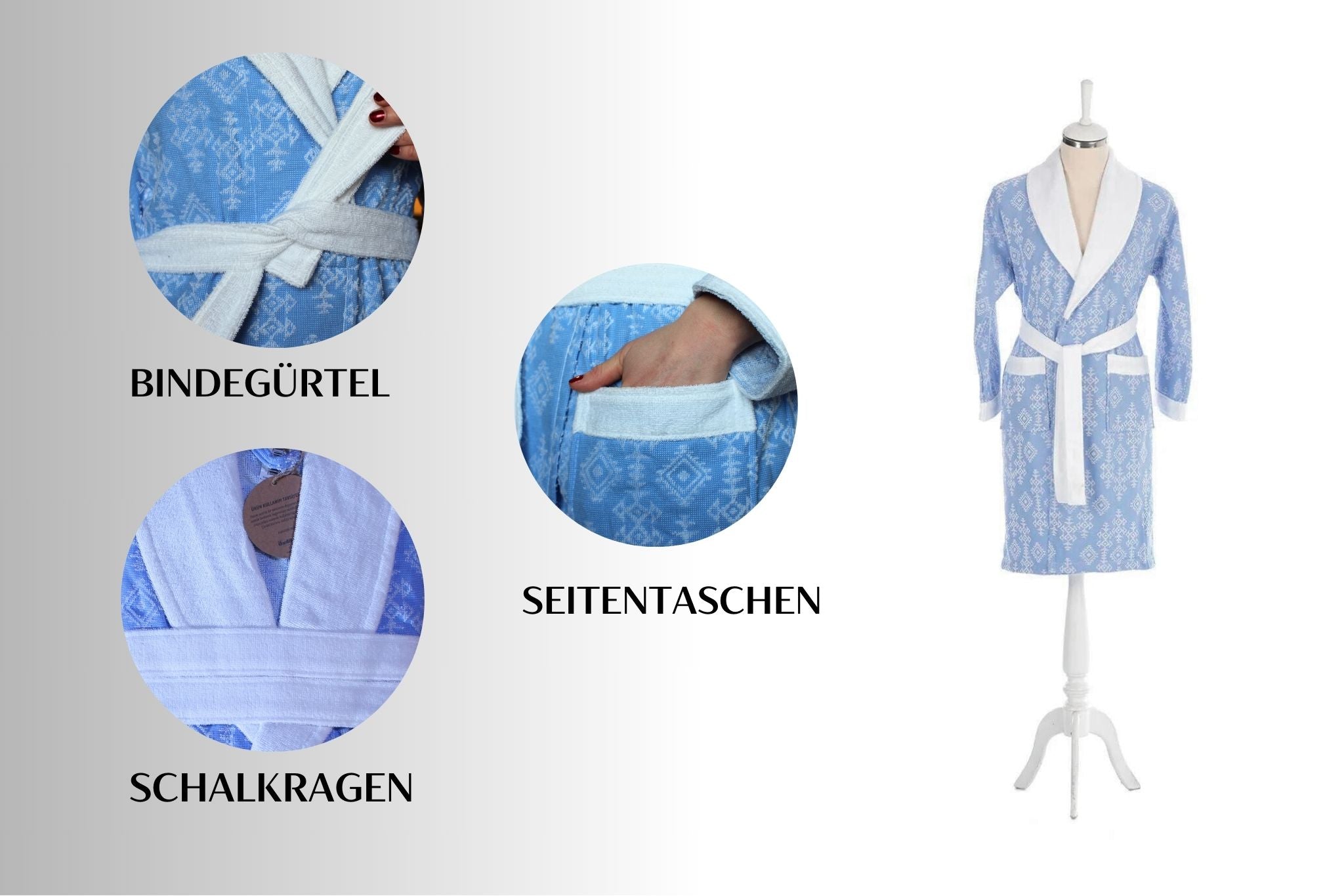 Özdilek Bademantel 'Valley' mit Schalkragen Saunamantel Sauna Dusche Robe Morgenmantel Hamammantel Unisex