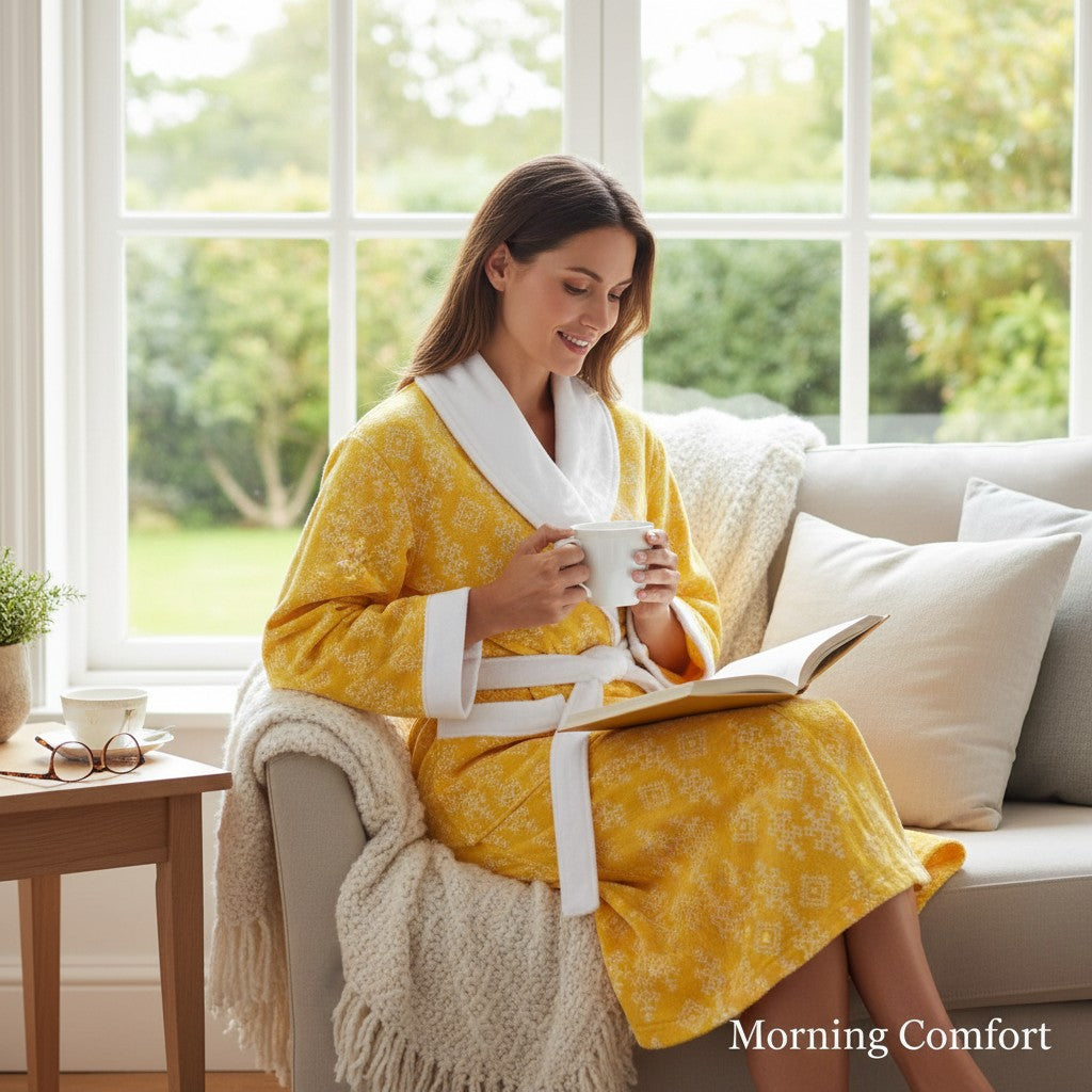 Bademantel „Valley“ mit Schalkragen – 100% Baumwolle, leicht & saugfähig – Damen & Herren Morgenmantel, Saunamantel, Hamam Bademantel, schnelltrocknend