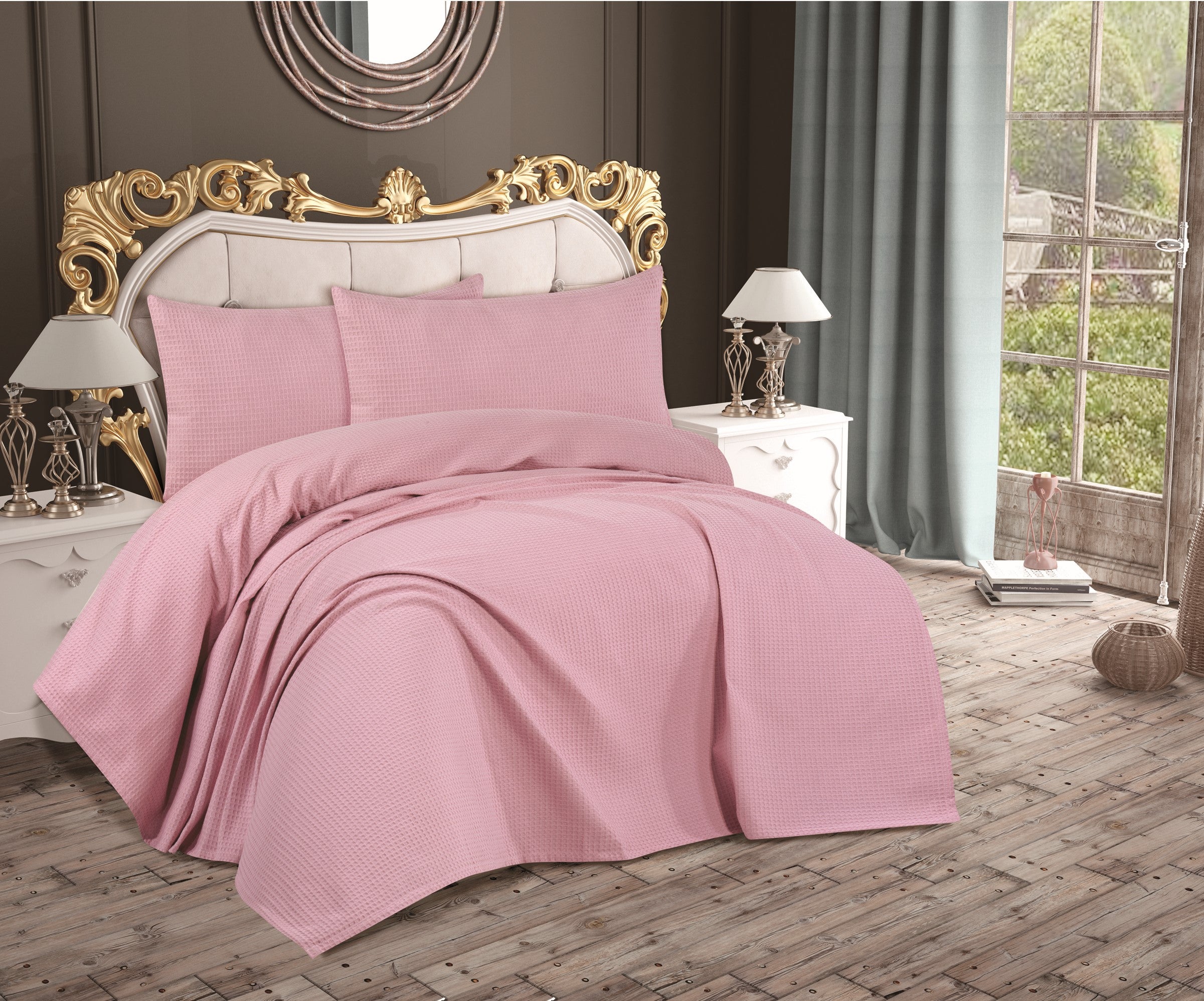 Waffle pique bedspread set in various colours