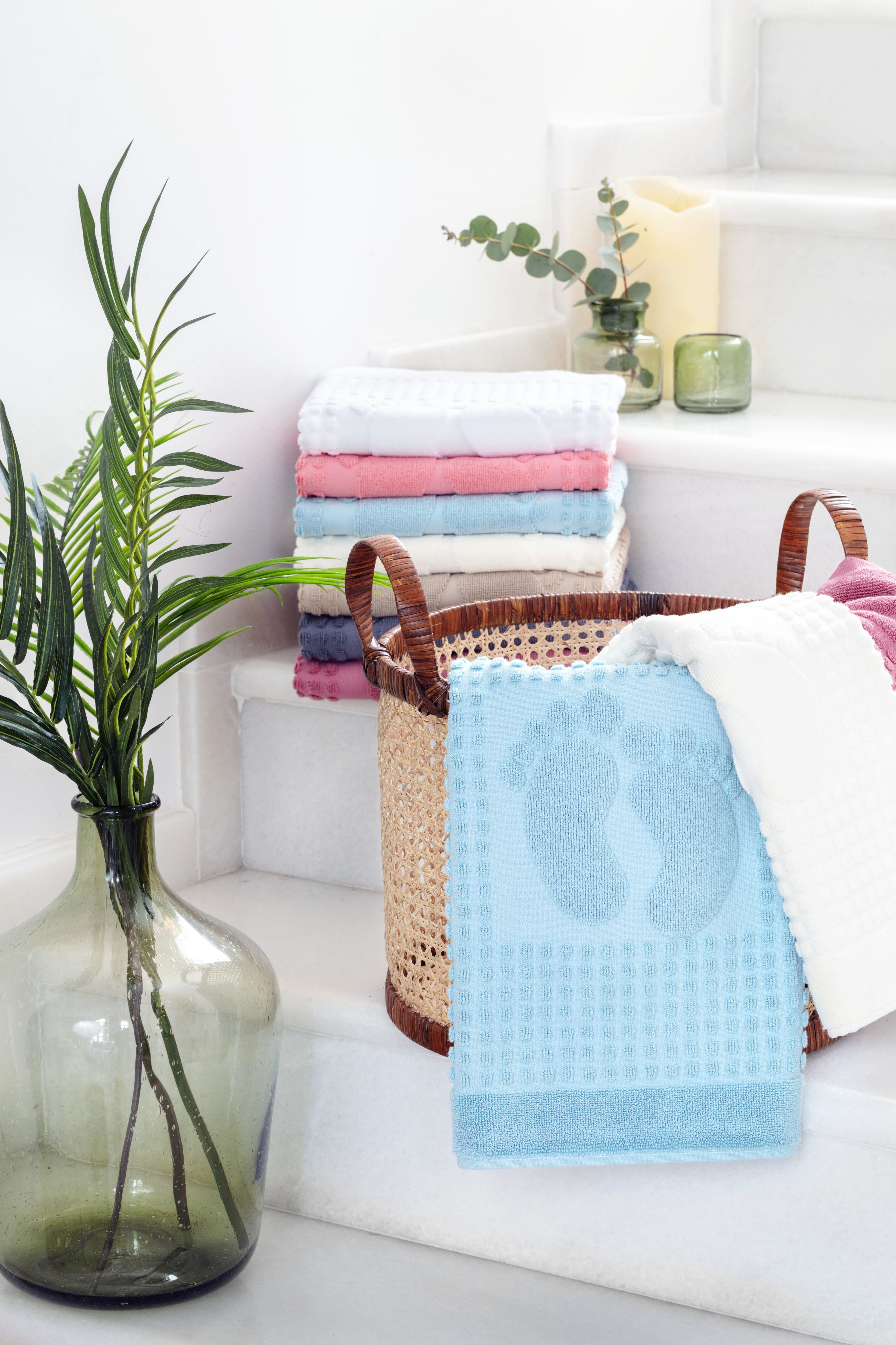 Set of 3 cotton bath mats 'Feet' made of terry cloth (5 colours)