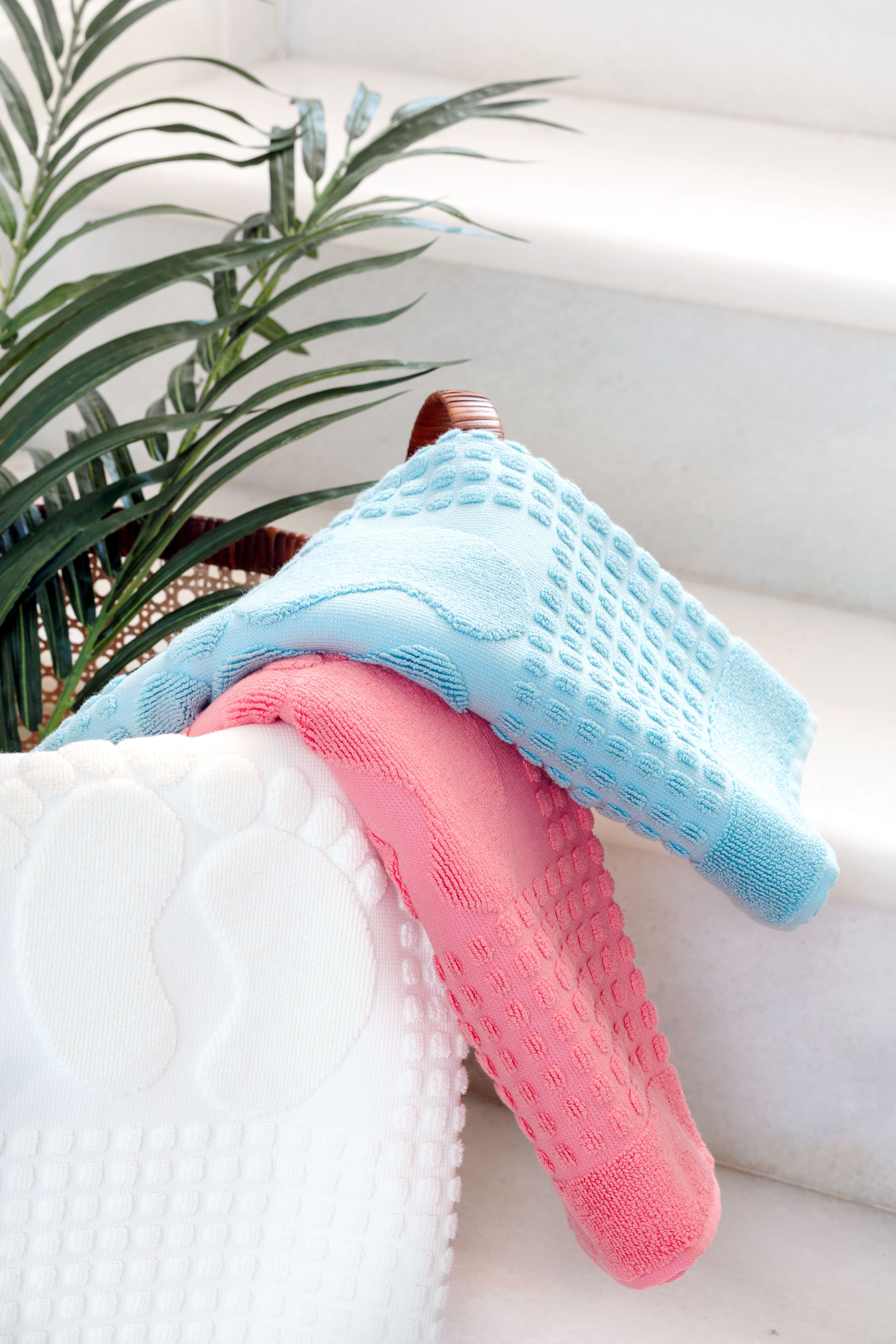 Set of 3 cotton bath mats 'Feet' made of terry cloth (5 colours)