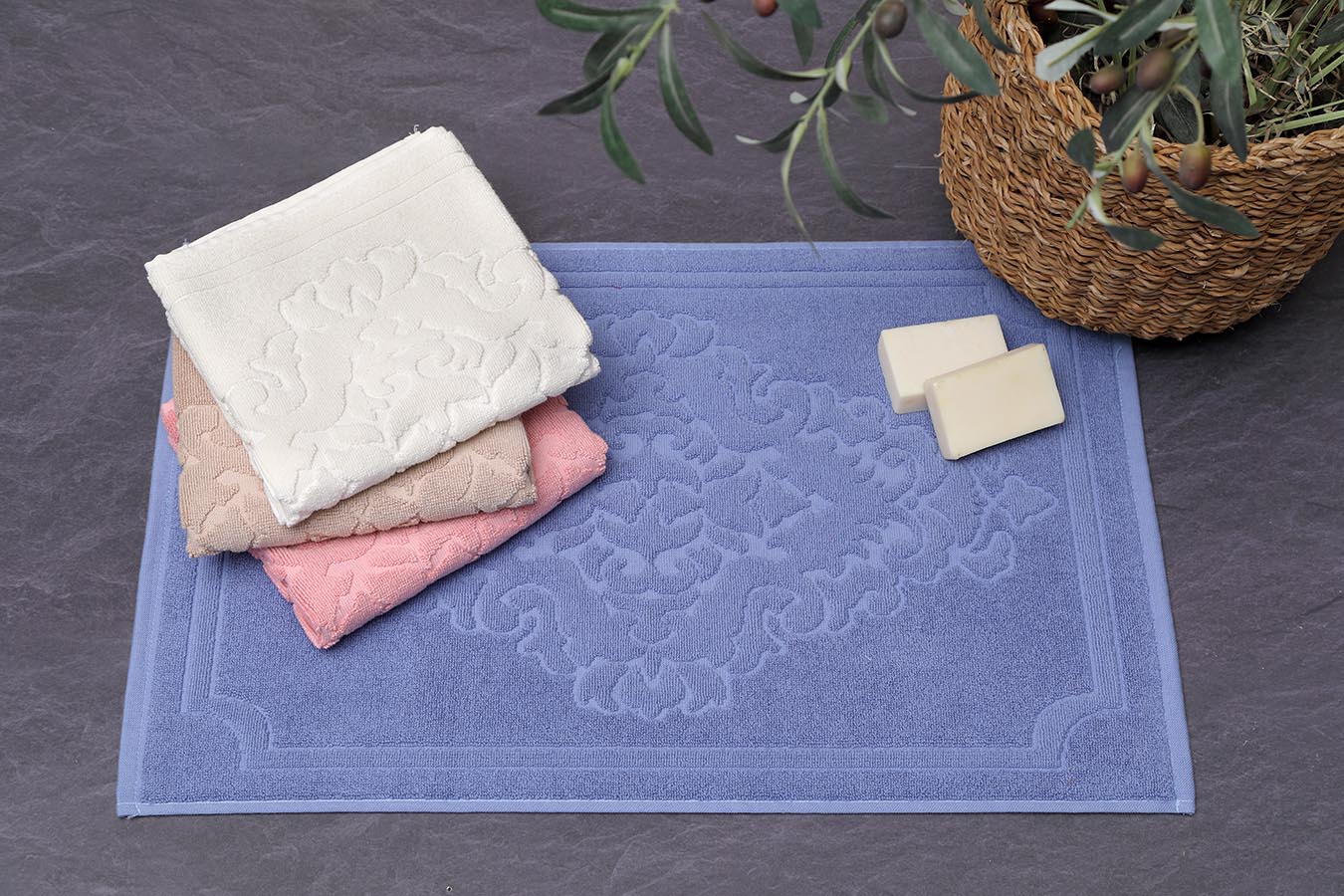 Set of 3 bath mats 'Ornament' made of terry cloth